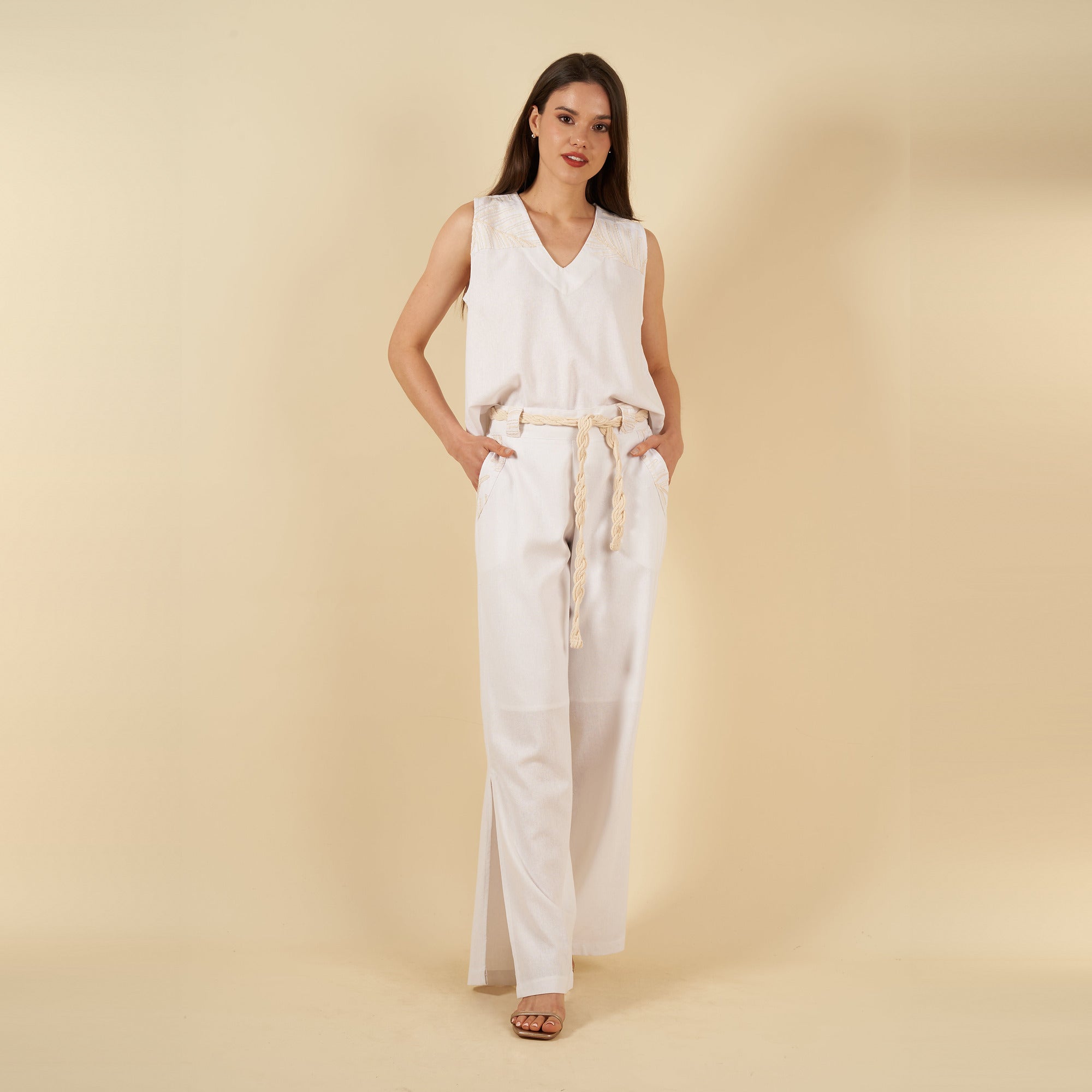Pantalon top sin mangas blanco